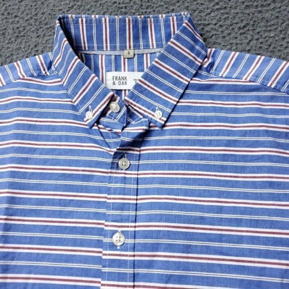 Frank & Oak Striped Button Shirt Blue Mens S Small Long Sleeve - Picture 1 of 7